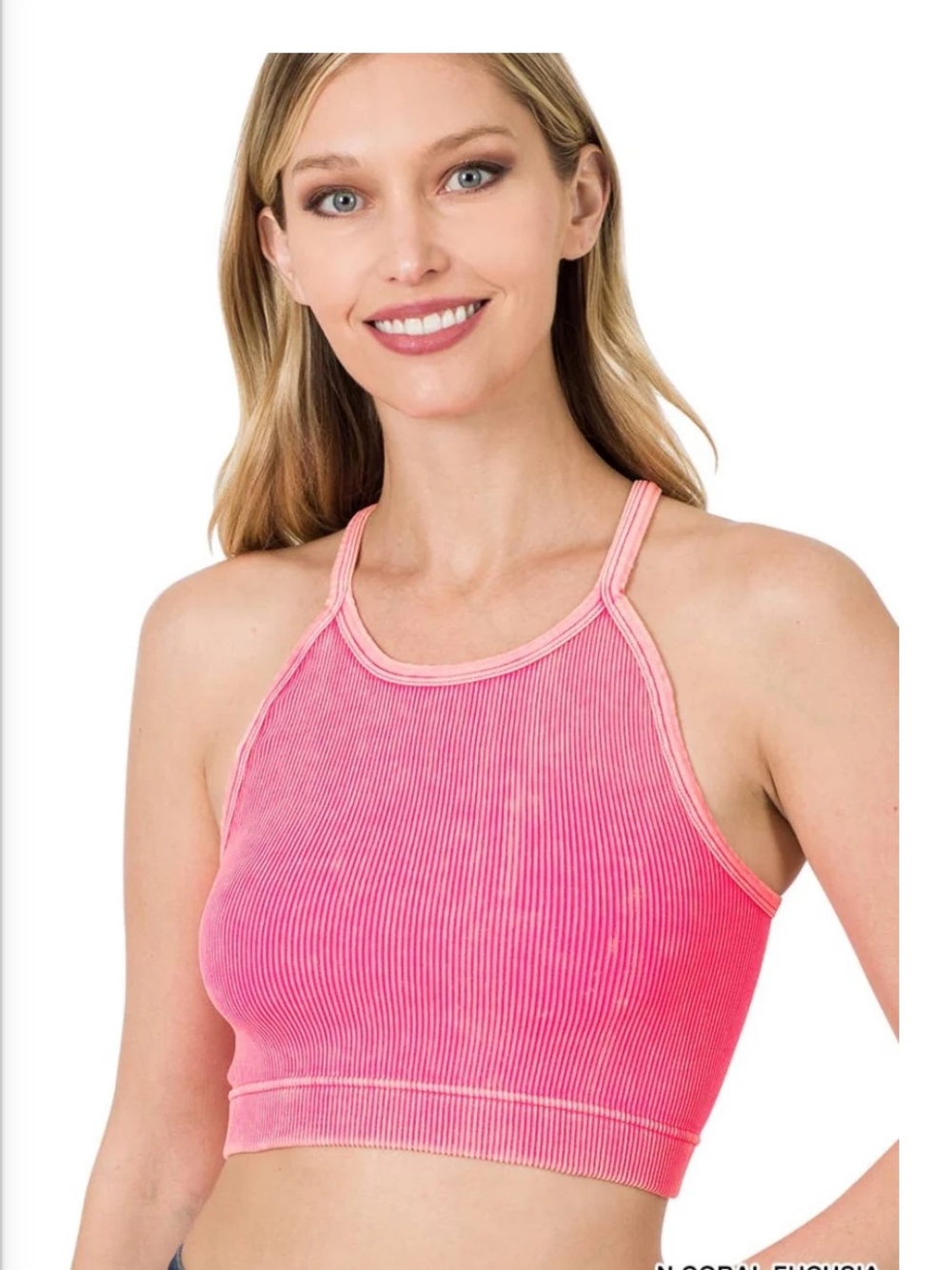 NWOT 2 Pack Zenana Ribbed Pink And Neon Coral Knit Cropped Cami Tank